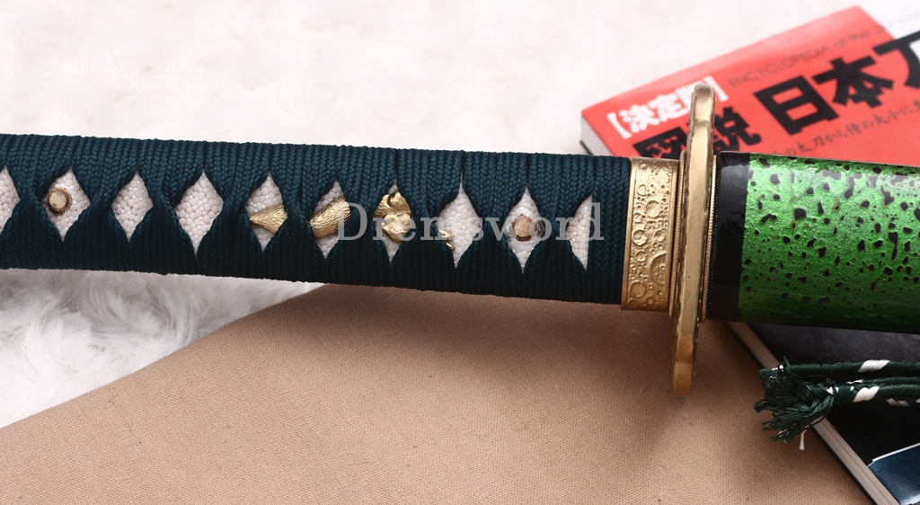 T10 Steel Clay Tempered Katana Choji Hamon Japanese Samurai Sword SHINOGI-ZUKURI Battle Ready Green