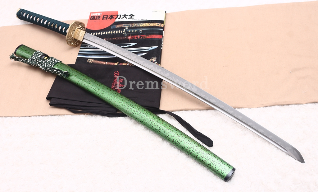 T10 Steel Clay Tempered Katana Choji Hamon Japanese Samurai Sword SHINOGI-ZUKURI Battle Ready Green