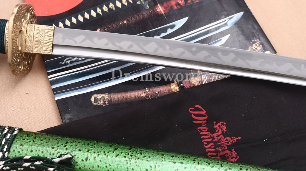 T10 Steel Clay Tempered Katana Choji Hamon Japanese Samurai Sword SHINOGI-ZUKURI Battle Ready Green