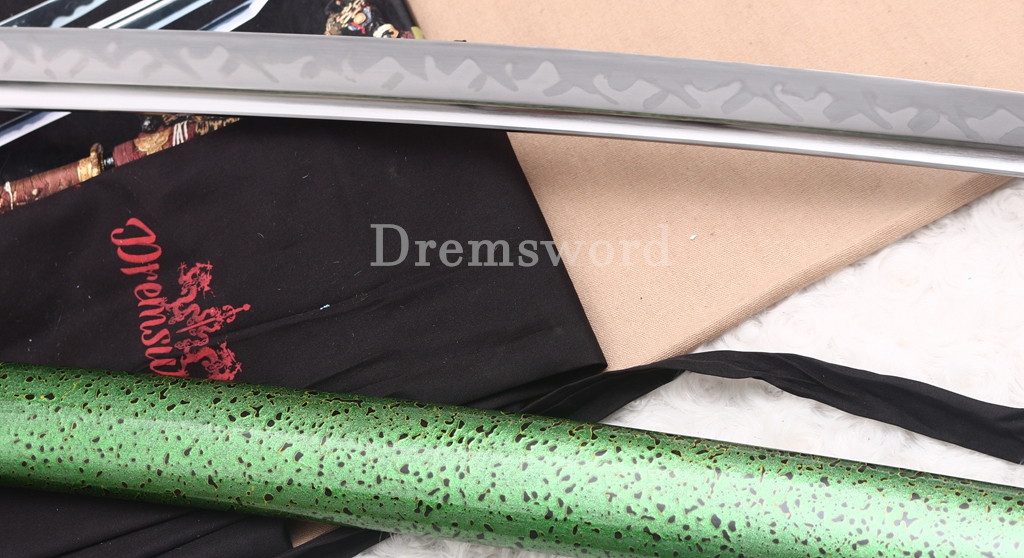 T10 Steel Clay Tempered Katana Choji Hamon Japanese Samurai Sword SHINOGI-ZUKURI Battle Ready Green