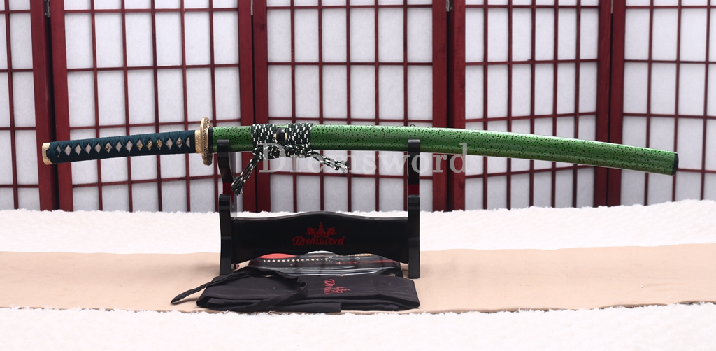 T10 Steel Clay Tempered Katana Choji Hamon Japanese Samurai Sword SHINOGI-ZUKURI Battle Ready Green