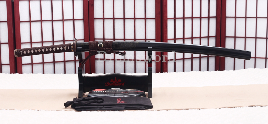 T10 Clay Tempered Katana Hammering Pattern Japanese Samurai Sword SHINOGI-ZUKURI Battle Ready Black