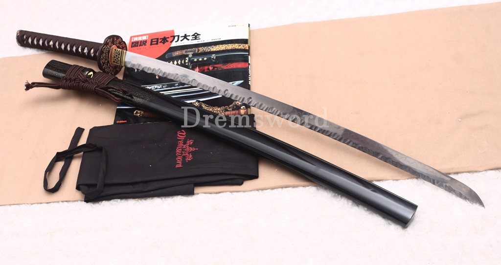 T10 Clay Tempered Katana Hammering Pattern Japanese Samurai Sword SHINOGI-ZUKURI Battle Ready Black
