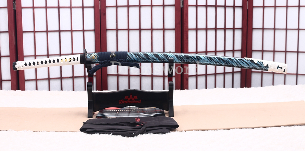 T10 Steel Clay Tempered Anime Katana Japanese Samurai Sword SHINOGI-ZUKURI Battle Ready White