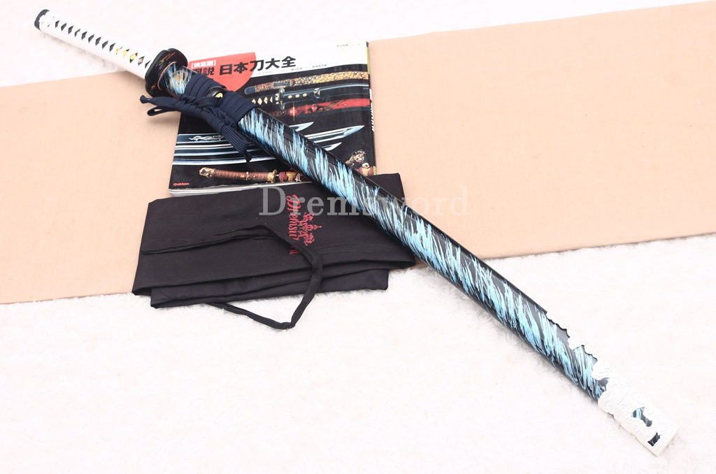 T10 Steel Clay Tempered Anime Katana Japanese Samurai Sword SHINOGI-ZUKURI Battle Ready White