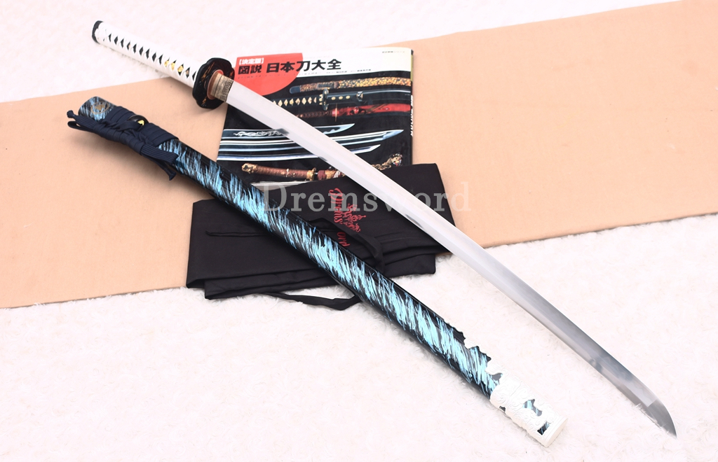 T10 Steel Clay Tempered Anime Katana Japanese Samurai Sword SHINOGI-ZUKURI Battle Ready White