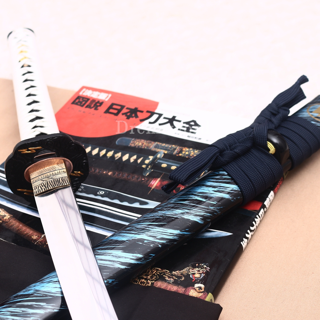 T10 Steel Clay Tempered Anime Katana Japanese Samurai Sword SHINOGI-ZUKURI Battle Ready White