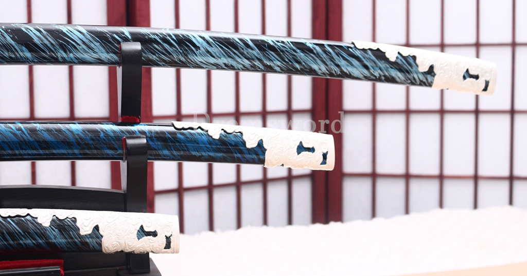 T10 Steel Clay Tempered Daisho Anime Katana Wakizashi Tanto Set Japanese Samurai Swords SHINOGI-ZUKURI Battle Ready White