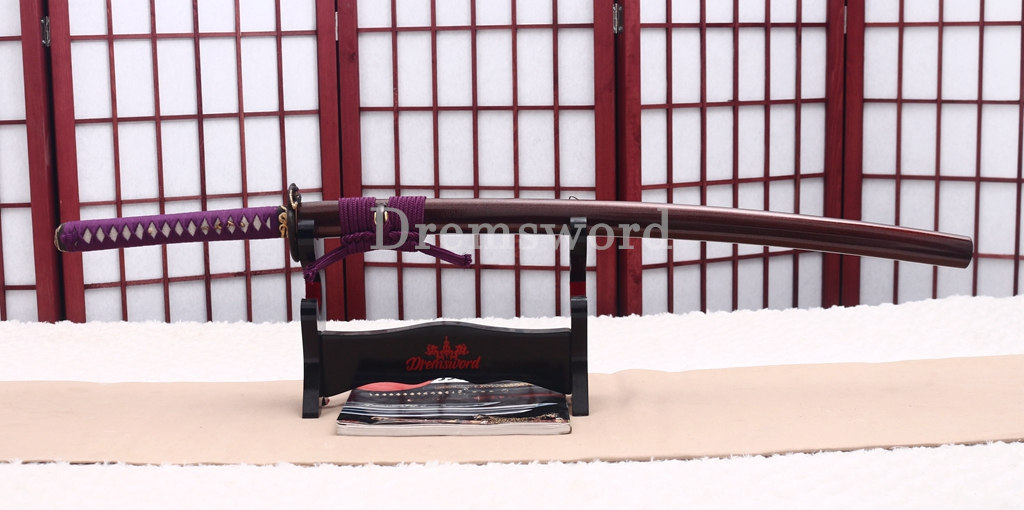 T10 Steel Clay Tempered Katana Japanese Samurai Sword Snake Tsuba SHINOGI-ZUKURI Battle Ready Purple