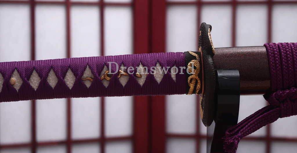 T10 Steel Clay Tempered Katana Japanese Samurai Sword Snake Tsuba SHINOGI-ZUKURI Battle Ready Purple