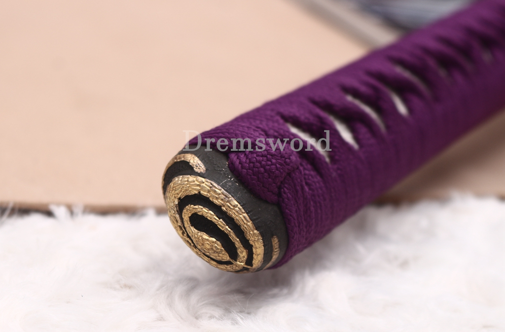 T10 Steel Clay Tempered Katana Japanese Samurai Sword Snake Tsuba SHINOGI-ZUKURI Battle Ready Purple