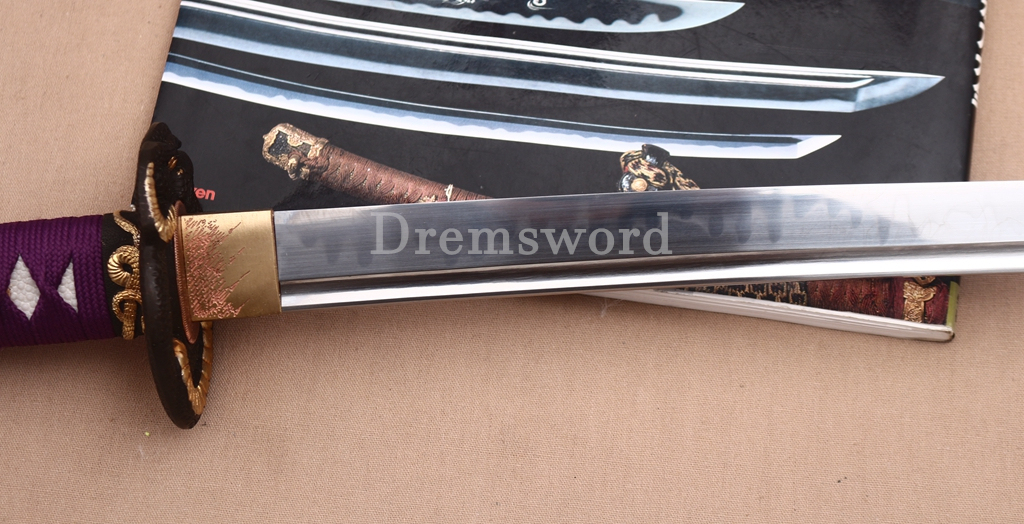 T10 Steel Clay Tempered Katana Japanese Samurai Sword Snake Tsuba SHINOGI-ZUKURI Battle Ready Purple