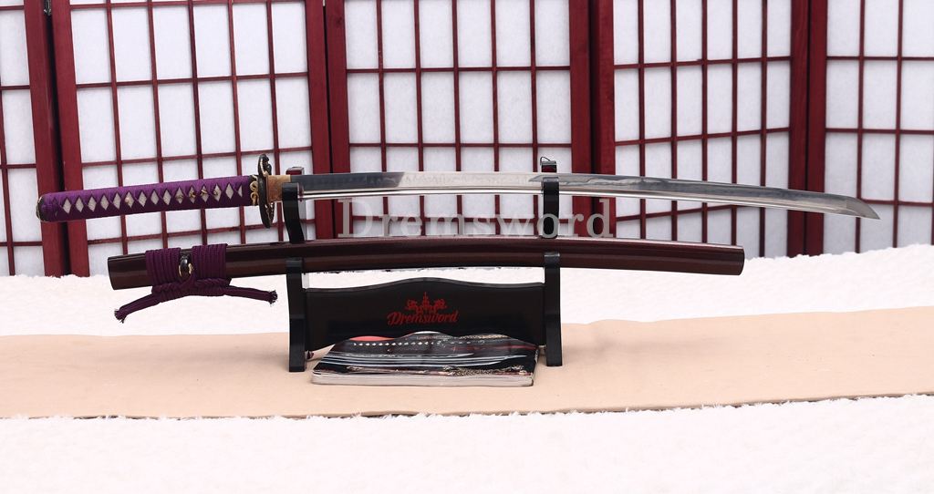 T10 Steel Clay Tempered Katana Japanese Samurai Sword Snake Tsuba SHINOGI-ZUKURI Battle Ready Purple