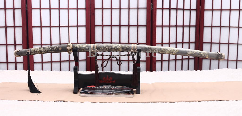 T10 Steel Clay Tempered Tachi Katana Japanese Samurai Sword SHINOGI-ZUKURI Battle Ready Hand Painting Saya Grey