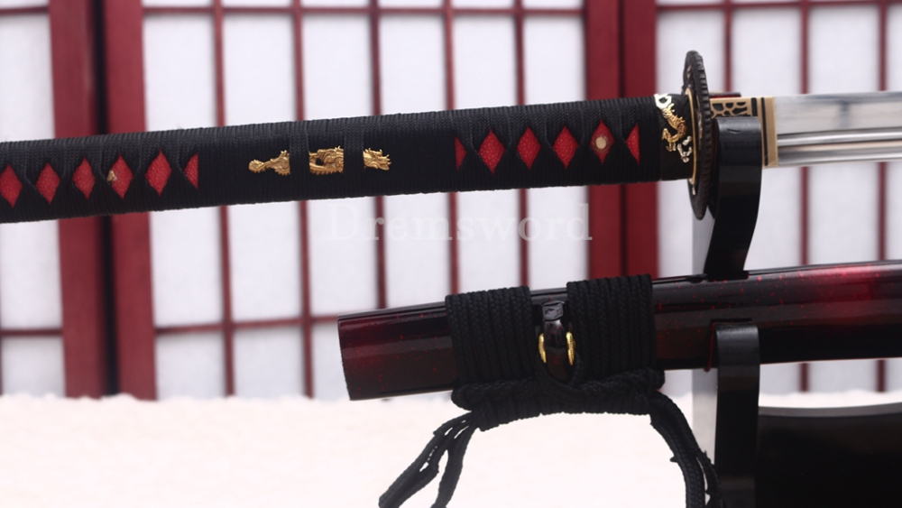 T10 Steel Clay Tempered Nagamaki Japanese Samurai Sword for Battle Red