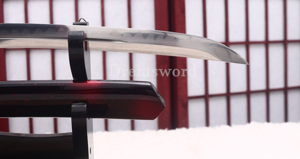 T10 Steel Clay Tempered Nagamaki Japanese Samurai Sword for Battle Red