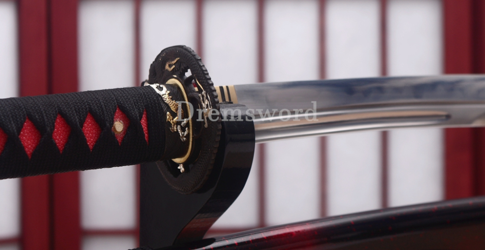 T10 Steel Clay Tempered Nagamaki Japanese Samurai Sword for Battle Red