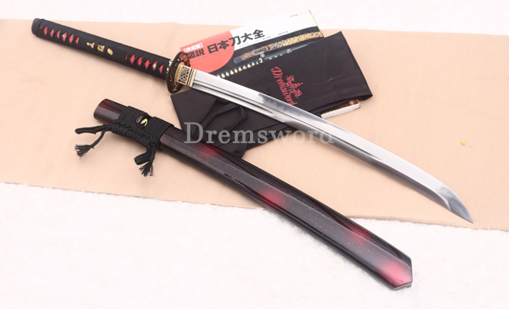 T10 Steel Clay Tempered Nagamaki Japanese Samurai Sword for Battle Red