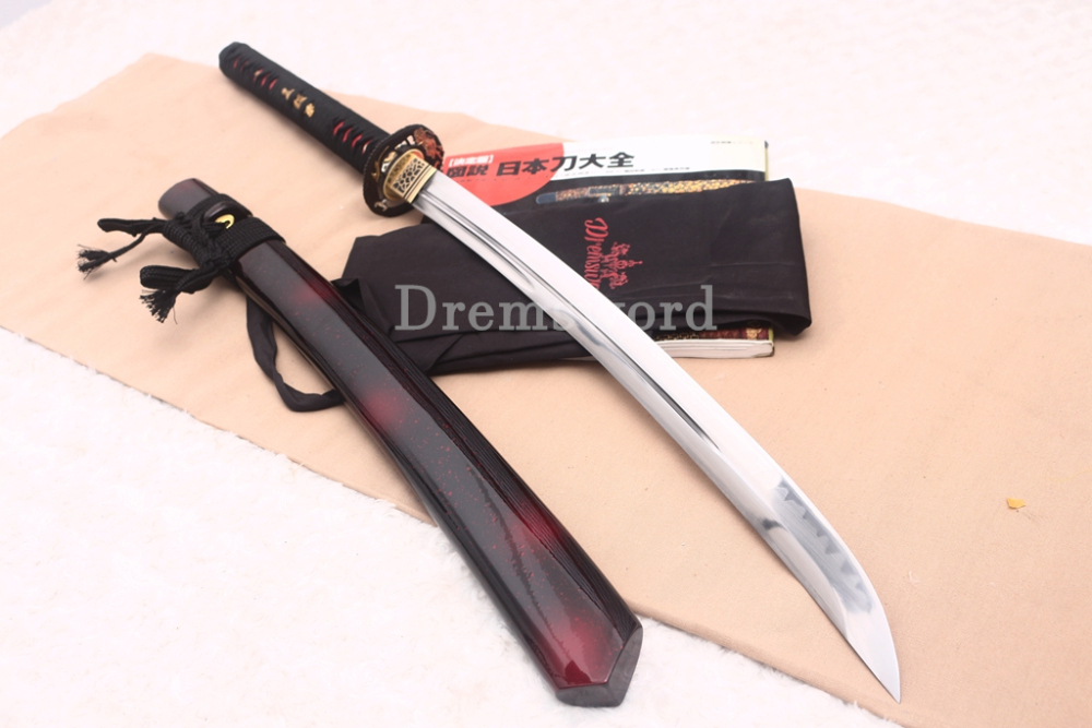 T10 Steel Clay Tempered Nagamaki Japanese Samurai Sword for Battle Red