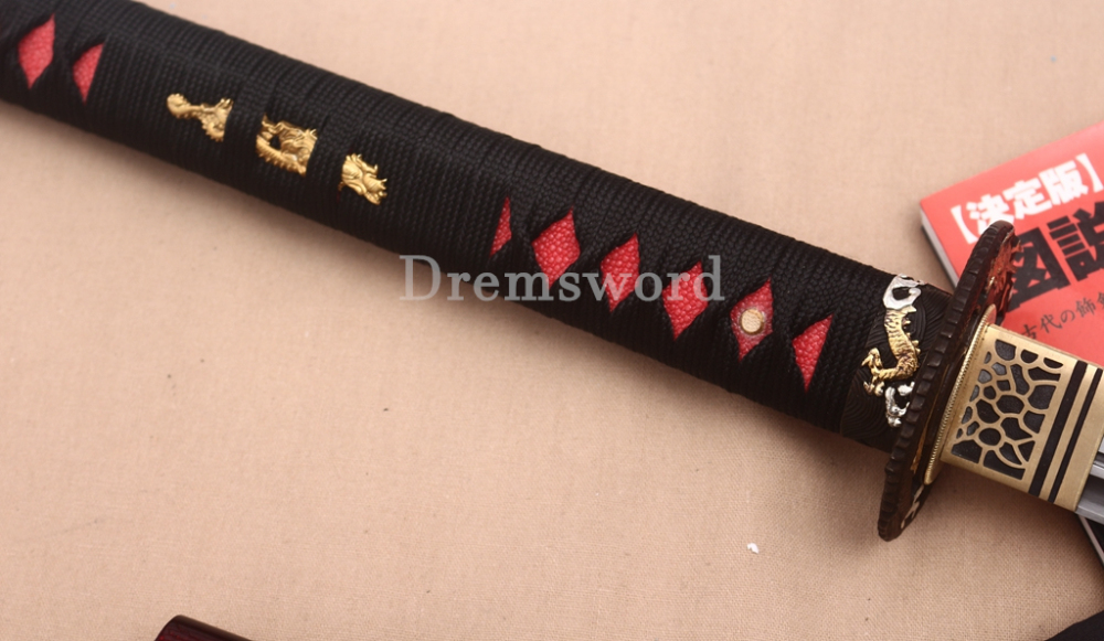 T10 Steel Clay Tempered Nagamaki Japanese Samurai Sword for Battle Red