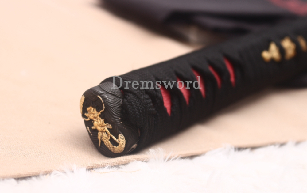 T10 Steel Clay Tempered Nagamaki Japanese Samurai Sword for Battle Red