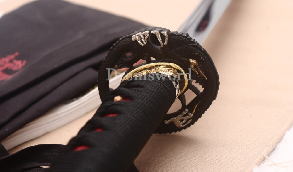T10 Steel Clay Tempered Nagamaki Japanese Samurai Sword for Battle Red