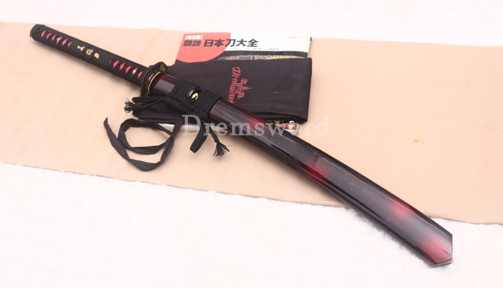 T10 Steel Clay Tempered Nagamaki Japanese Samurai Sword for Battle Red