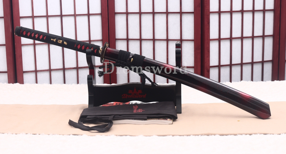 T10 Steel Clay Tempered Nagamaki Japanese Samurai Sword for Battle Red