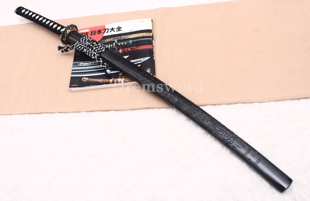 T10 Steel Clay Tempered Katana Choji Hamon Japanese Samurai Sword SHINOGI-ZUKURI Battle Ready Black