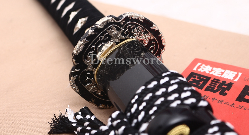 T10 Steel Clay Tempered Katana Choji Hamon Japanese Samurai Sword SHINOGI-ZUKURI Battle Ready Black