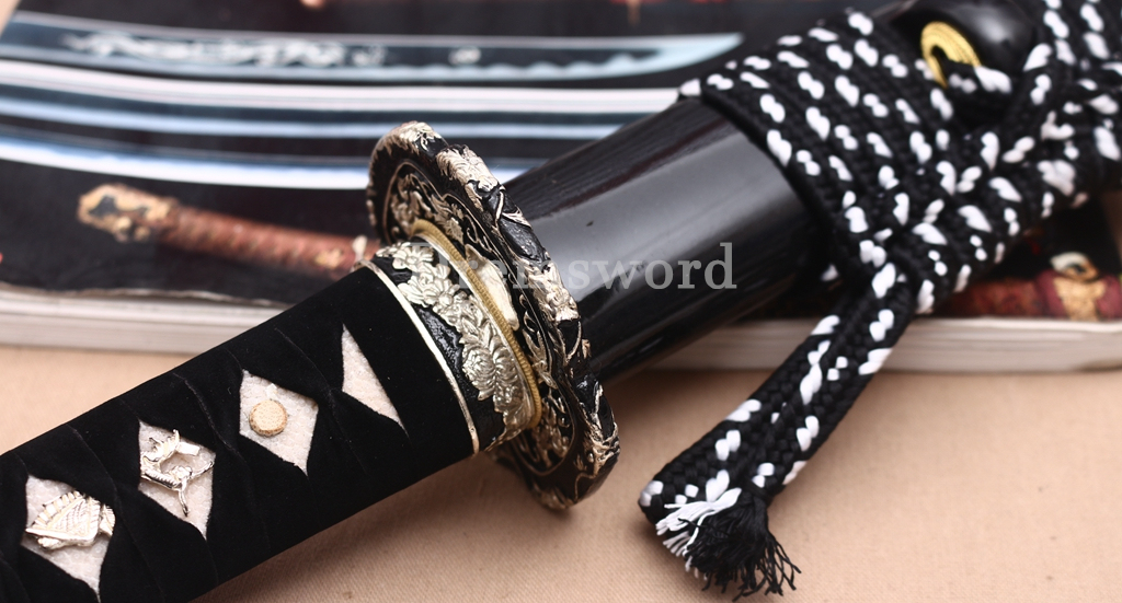 T10 Steel Clay Tempered Katana Choji Hamon Japanese Samurai Sword SHINOGI-ZUKURI Battle Ready Black