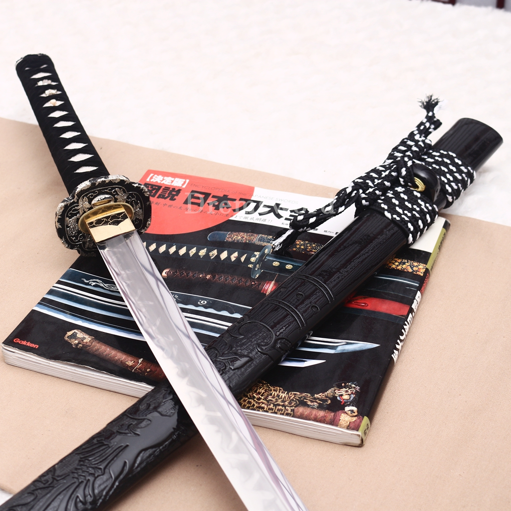 T10 Steel Clay Tempered Katana Choji Hamon Japanese Samurai Sword SHINOGI-ZUKURI Battle Ready Black