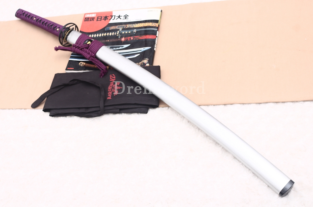 T10 Clay Tempered Katana Blue Blade Japanese Samurai Sword SHINOGI-ZUKURI Battle Ready White Saya