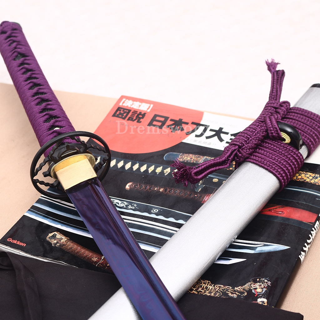 T10 Clay Tempered Katana Blue Blade Japanese Samurai Sword SHINOGI-ZUKURI Battle Ready White Saya