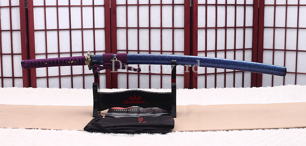 Unokubi Zukuri T10 Clay Tempered Katana Japanese Samurai Sword Battle Ready Blue Saya