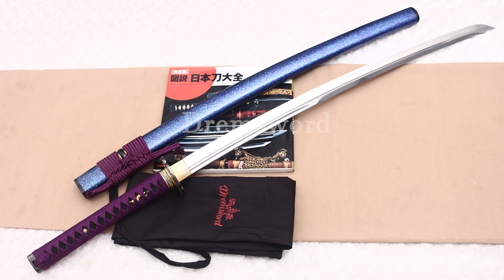 Unokubi Zukuri T10 Clay Tempered Katana Japanese Samurai Sword Battle Ready Blue Saya