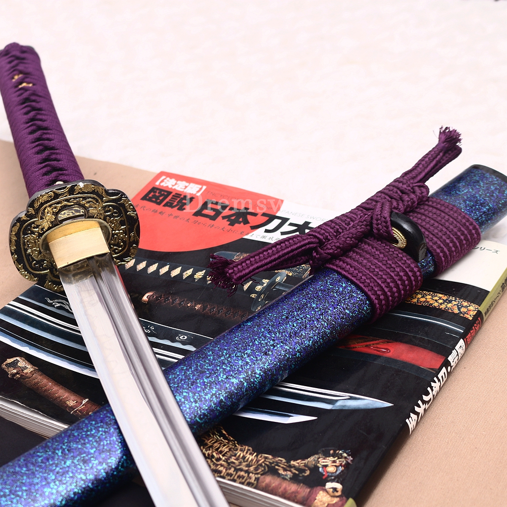 Unokubi Zukuri T10 Clay Tempered Katana Japanese Samurai Sword Battle Ready Blue Saya