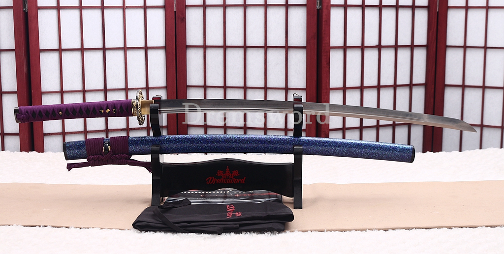 Unokubi Zukuri T10 Clay Tempered Katana Japanese Samurai Sword Battle Ready Blue Saya