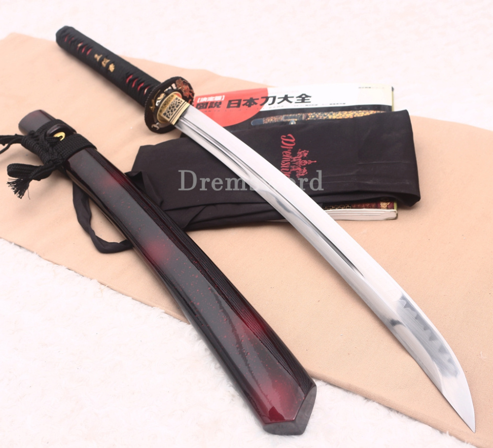T10 Steel Clay Tempered Nagamaki Japanese Samurai Sword for Battle Red