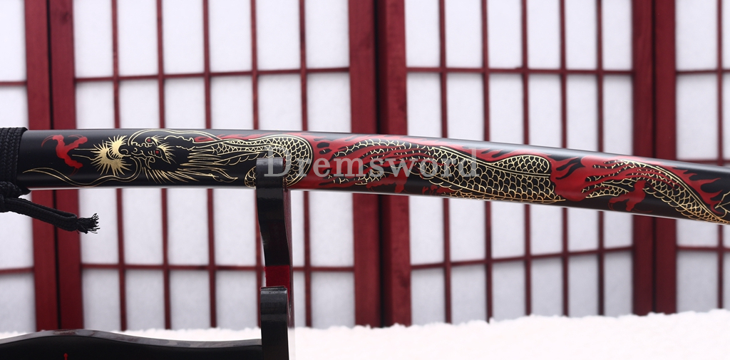 T10 Steel Clay Tempered Katana Hitatsura Hamon Japanese Samurai Sword SHINOGI-ZUKURI Battle Ready Black