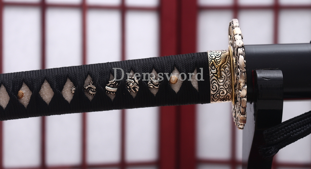 T10 Steel Clay Tempered Katana Hitatsura Hamon Japanese Samurai Sword SHINOGI-ZUKURI Battle Ready Black
