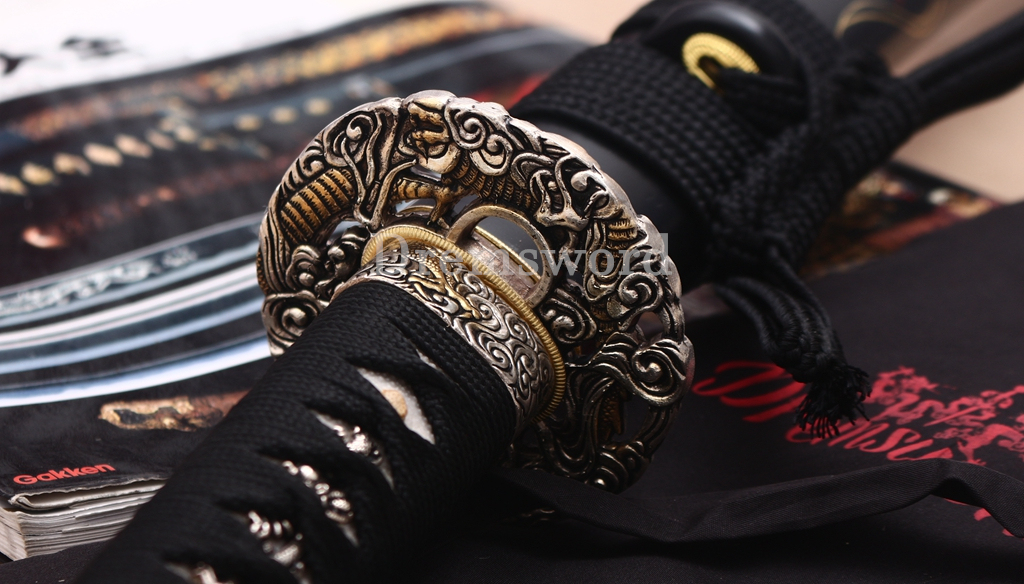 T10 Steel Clay Tempered Katana Hitatsura Hamon Japanese Samurai Sword SHINOGI-ZUKURI Battle Ready Black