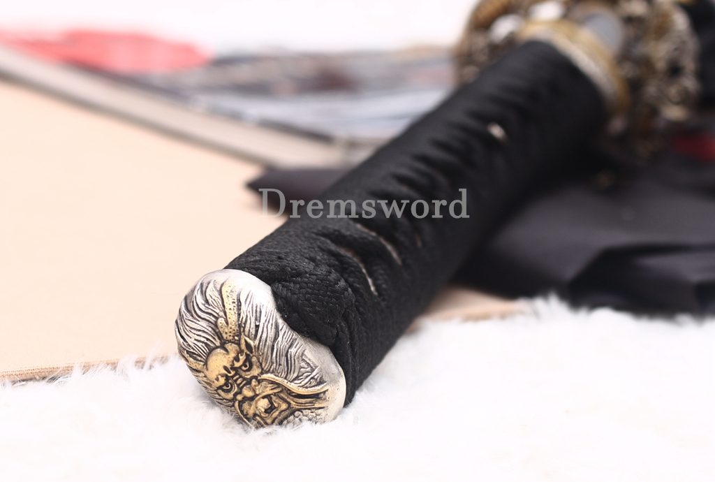 T10 Steel Clay Tempered Katana Hitatsura Hamon Japanese Samurai Sword SHINOGI-ZUKURI Battle Ready Black