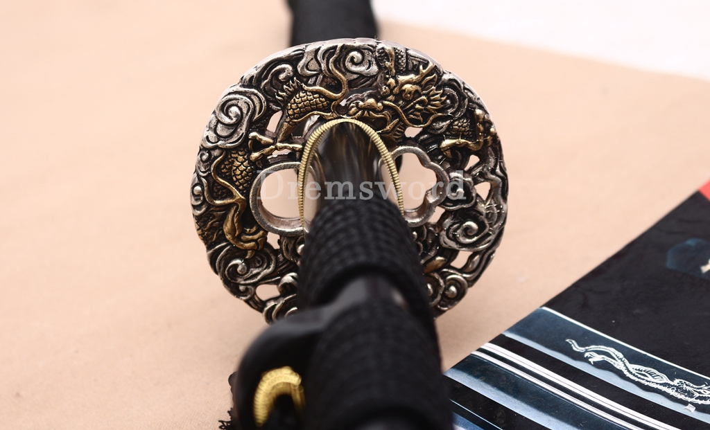 T10 Steel Clay Tempered Katana Hitatsura Hamon Japanese Samurai Sword SHINOGI-ZUKURI Battle Ready Black