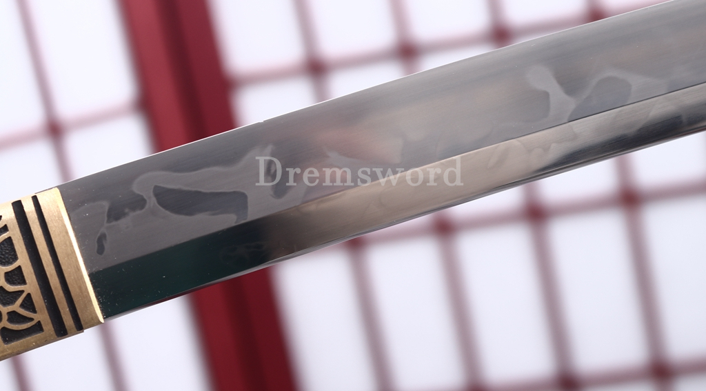 T10 Steel Clay Tempered Katana Hitatsura Hamon Japanese Samurai Sword SHINOGI-ZUKURI Battle Ready Black