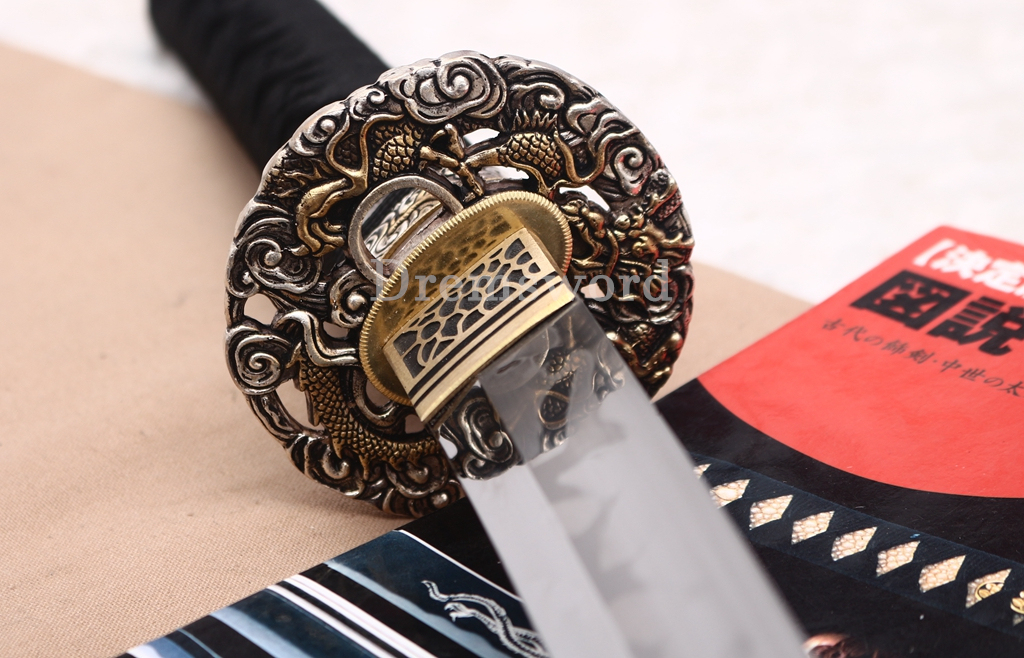 T10 Steel Clay Tempered Katana Hitatsura Hamon Japanese Samurai Sword SHINOGI-ZUKURI Battle Ready Black