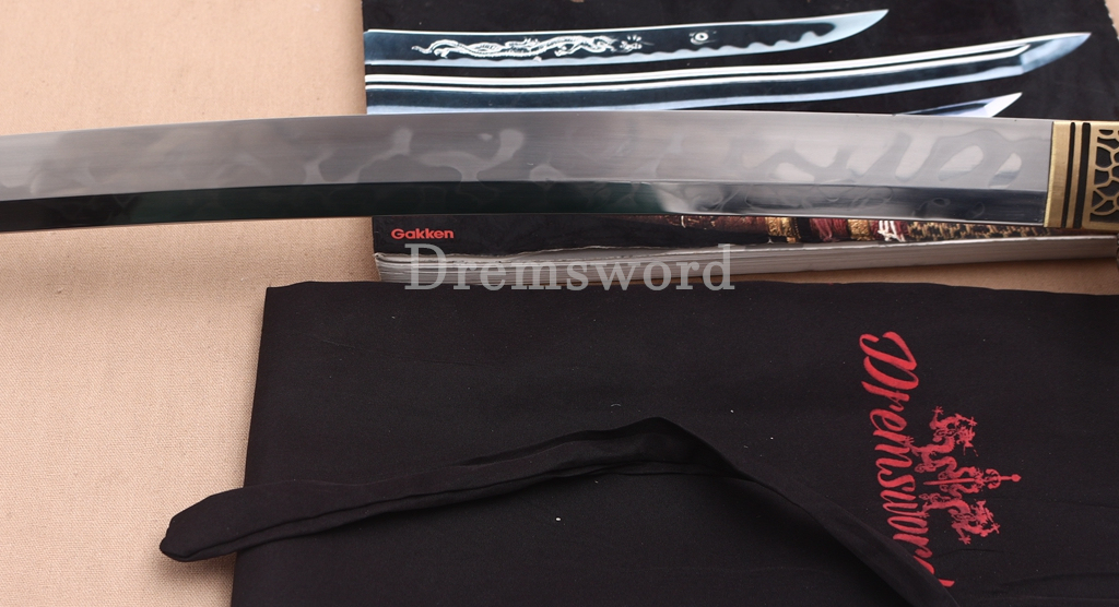 T10 Steel Clay Tempered Katana Hitatsura Hamon Japanese Samurai Sword SHINOGI-ZUKURI Battle Ready Black