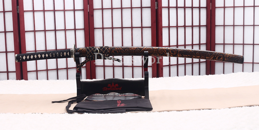 Wootz Steel Clay Tempered Katana Japanese Samurai Sword SHINOGI-ZUKURI Battle Ready Black