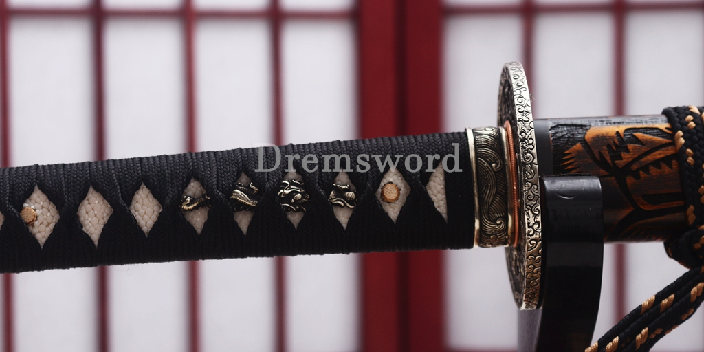 Wootz Steel Clay Tempered Katana Japanese Samurai Sword SHINOGI-ZUKURI Battle Ready Black
