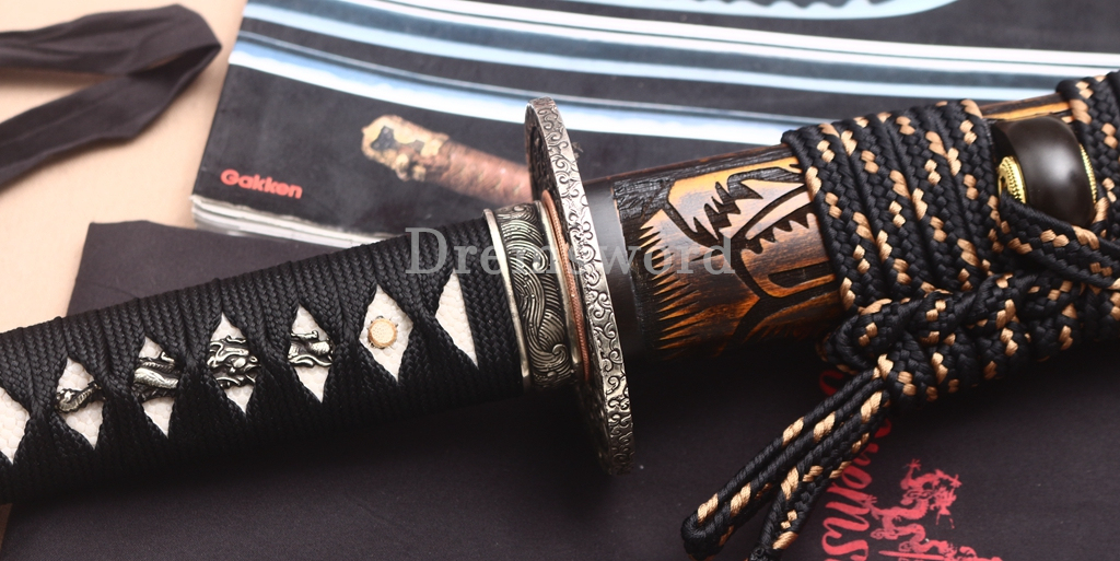 Wootz Steel Clay Tempered Katana Japanese Samurai Sword SHINOGI-ZUKURI Battle Ready Black
